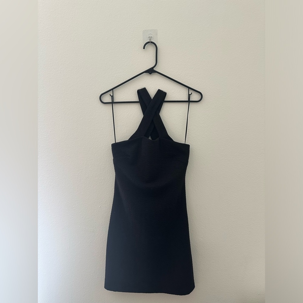 Topshop Cross Front Mini Dress in Black